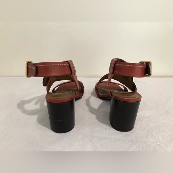 Chloe Block Heel Sandals Candice 70mm Sepia Brown Strappy Open Toe Leather 37.5 - Picture 3 of 7